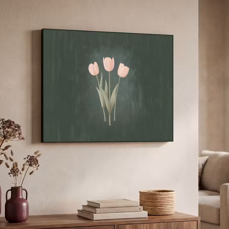 Tulpen - Liefde - Donkergroen Textielframe zwart klein -sfeer3