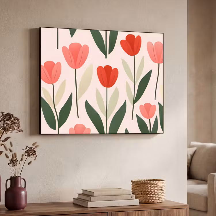 Tulpen - Modern - Roze Textielframe - compleet frame klein -sfeer3