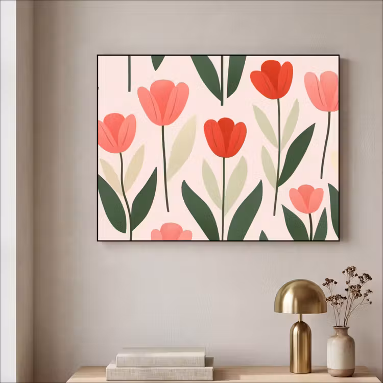 Tulpen - Modern - Roze Textielframe zwart klein -sfeer2