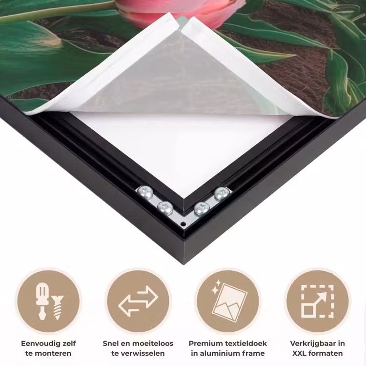 Tulpen - Molen - Nederland Textielframe zwart klein -USP_closeupNL