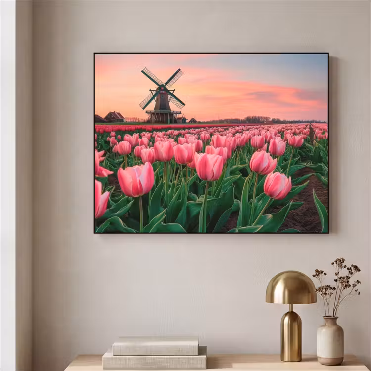Tulpen - Molen - Nederland Textielframe zwart klein -sfeer2