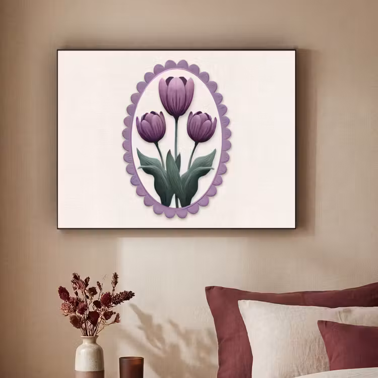 Tulpen - Paars - Lijst - Bladeren Textielframe - compleet frame klein -sfeer1
