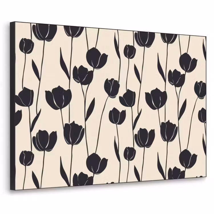 Tulpen - Patroon - Zwart Textielframe zwart klein 947 -3d