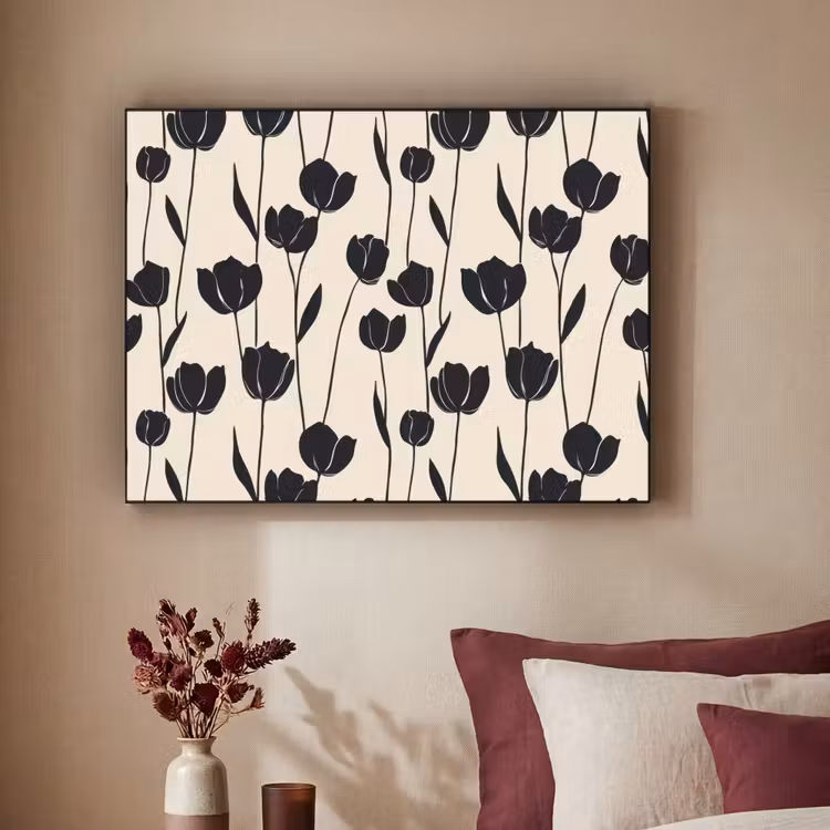 Tulpen - Patroon - Zwart Textielframe zwart klein 947 -sfeer1