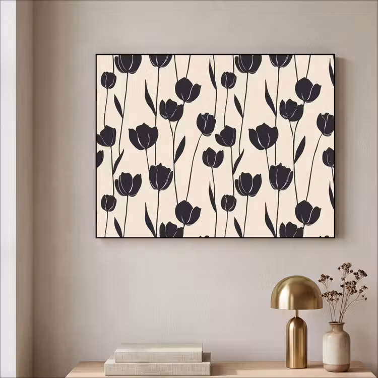 Tulpen - Patroon - Zwart Textielframe zwart klein 947 -sfeer2