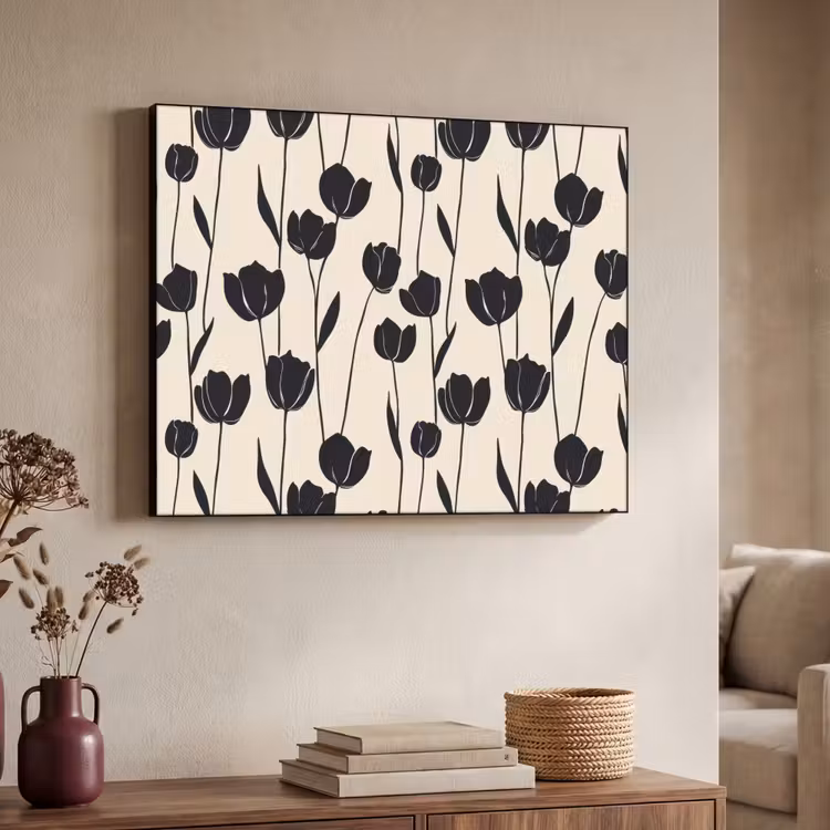 Tulpen - Patroon - Zwart Textielframe zwart klein 947 -sfeer3