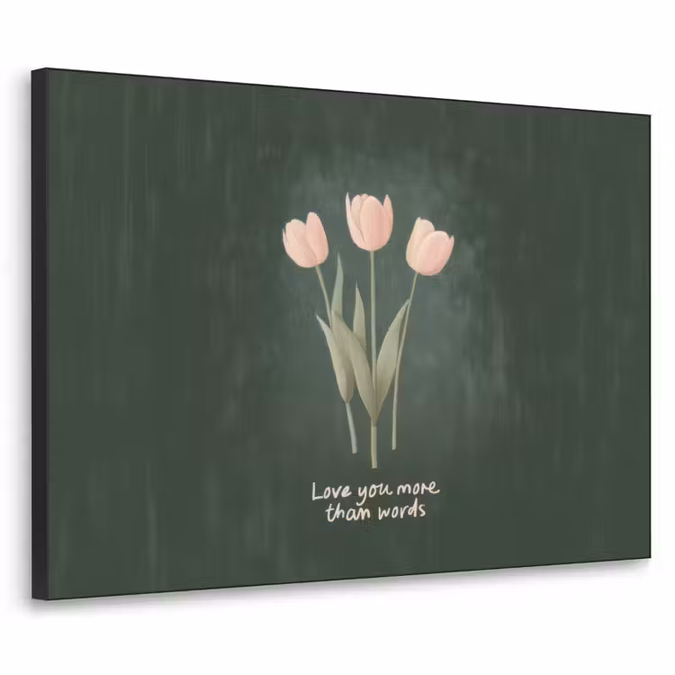Tulpen - Roze - Tekst - Love Textielframe zwart klein -3d