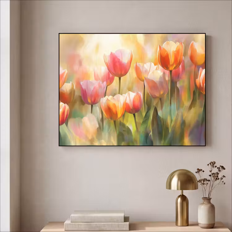 Tulpen - Sprookjesachtig - Kleurrijk Textielframe - compleet frame klein -sfeer2