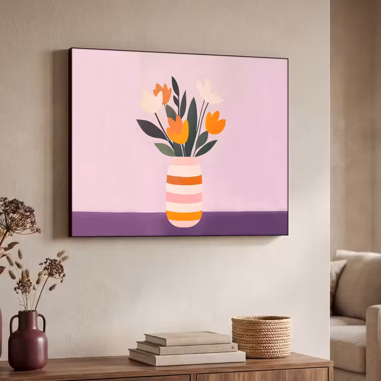 Tulpen - Vaas - Strepen - Paars Textielframe - compleet frame klein -sfeer3