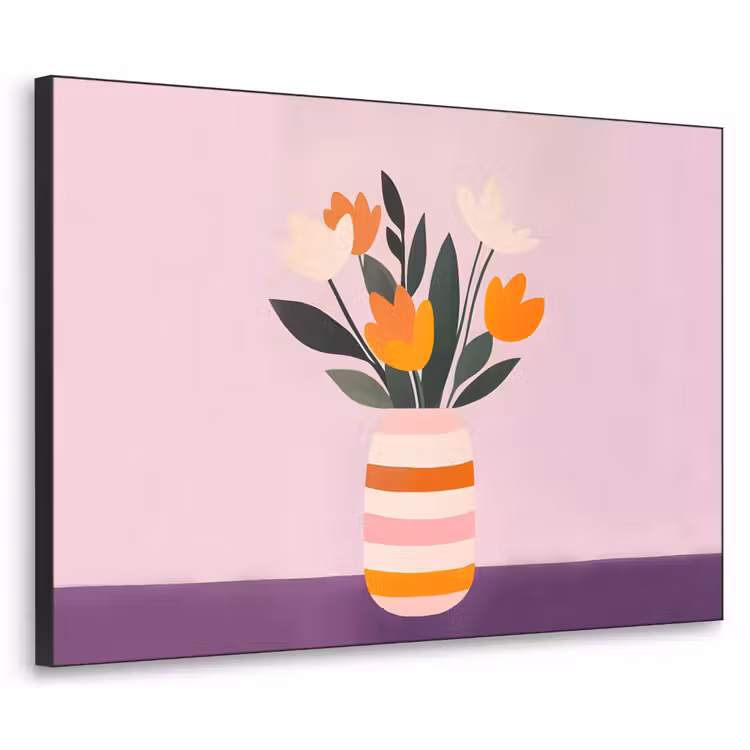 Tulpen - Vaas - Strepen - Paars Textielframe zwart klein -3d