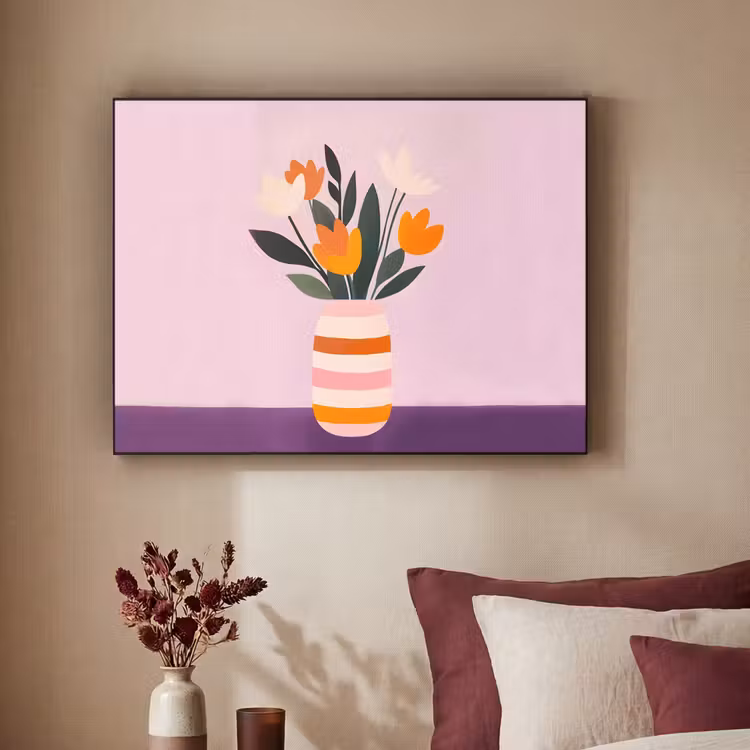 Tulpen - Vaas - Strepen - Paars Textielframe - compleet frame klein -sfeer1