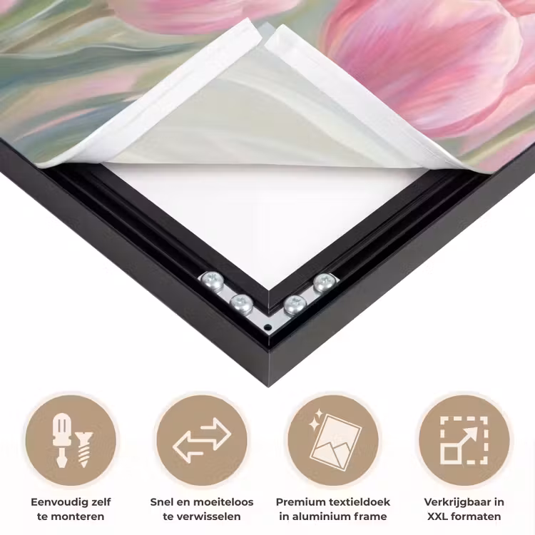Tulpen - Veld - Lente - Roze Textielframe zwart klein -USP_closeupNL