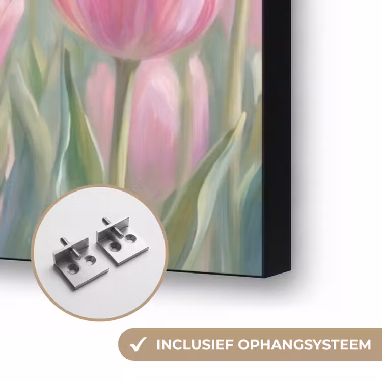 Tulpen - Veld - Lente - Roze Textielframe zwart klein -USP_ophangsysteemNL