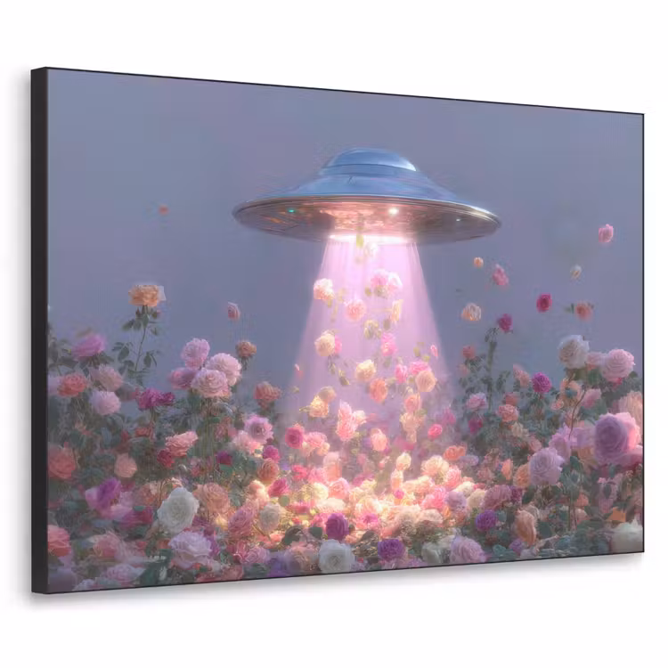 Ufo - Rozen - Pastelkleuren Textielframe - compleet frame klein -3d