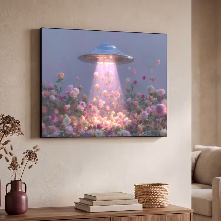 Ufo - Rozen - Pastelkleuren Textielframe - compleet frame klein -sfeer3