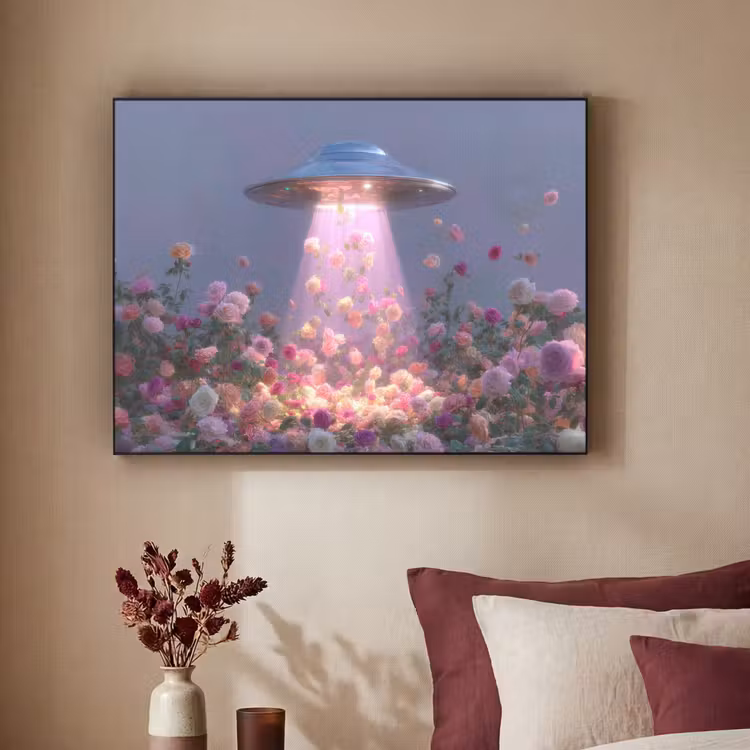 Ufo - Rozen - Pastelkleuren Textielframe - compleet frame klein -sfeer1