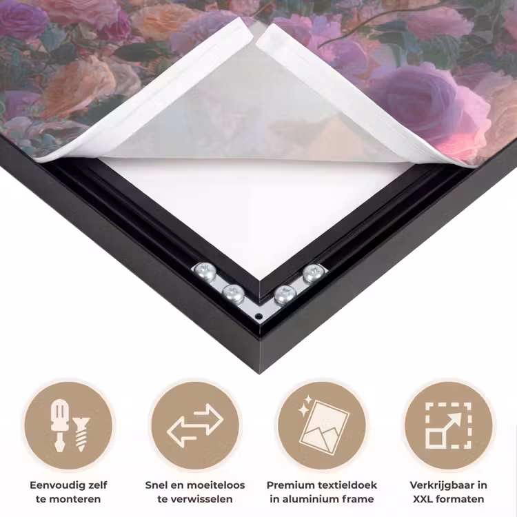 Ufo - Rozen - Pastelkleuren Textielframe zwart klein -USP_closeupNL