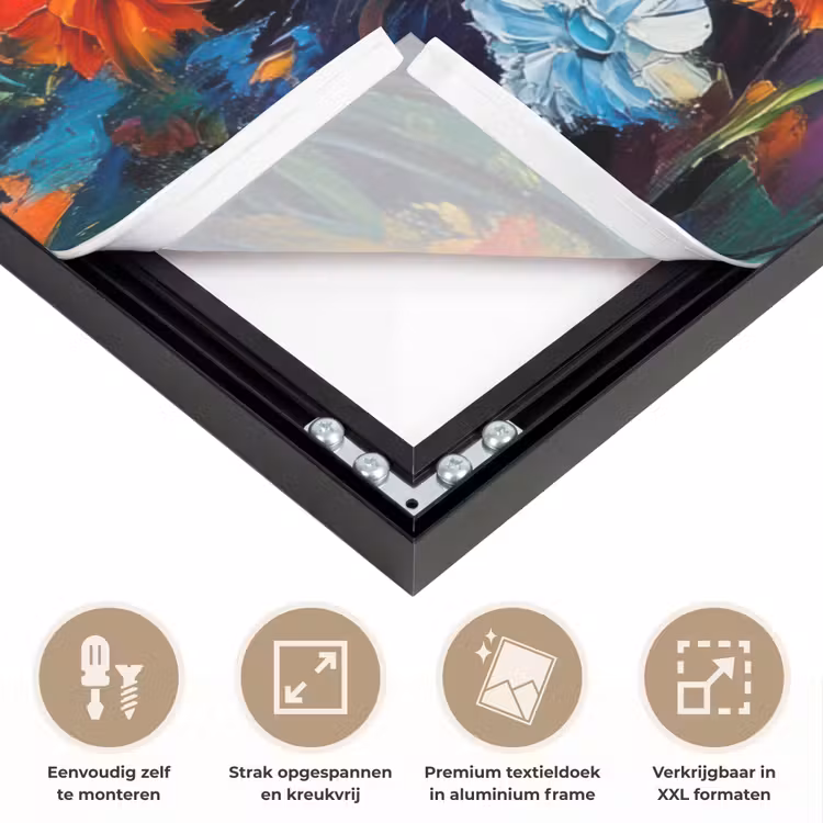 Uil - Bloemen - Kunst - Zonsondergang Textielframe zwart klein -USP_feed_closeupNL