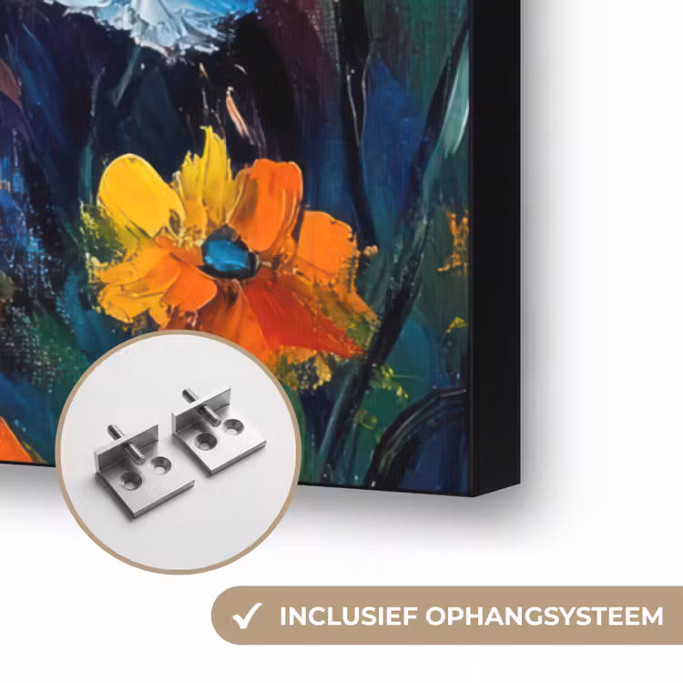 Uil - Bloemen - Kunst - Zonsondergang Textielframe zwart klein -USP_ophangsysteemNL