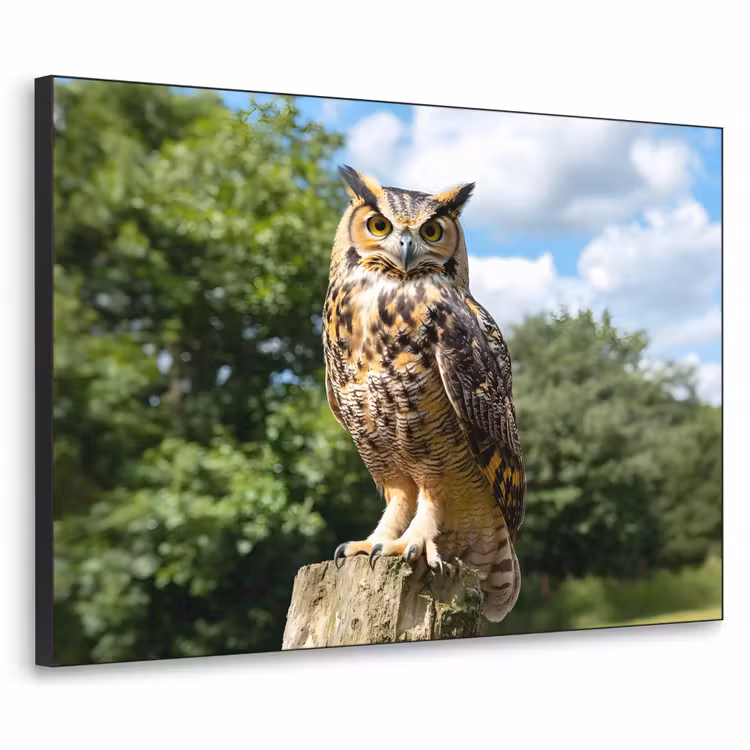 Uil - Boomstronk - Bos - Lucht Textielframe zwart klein -3d