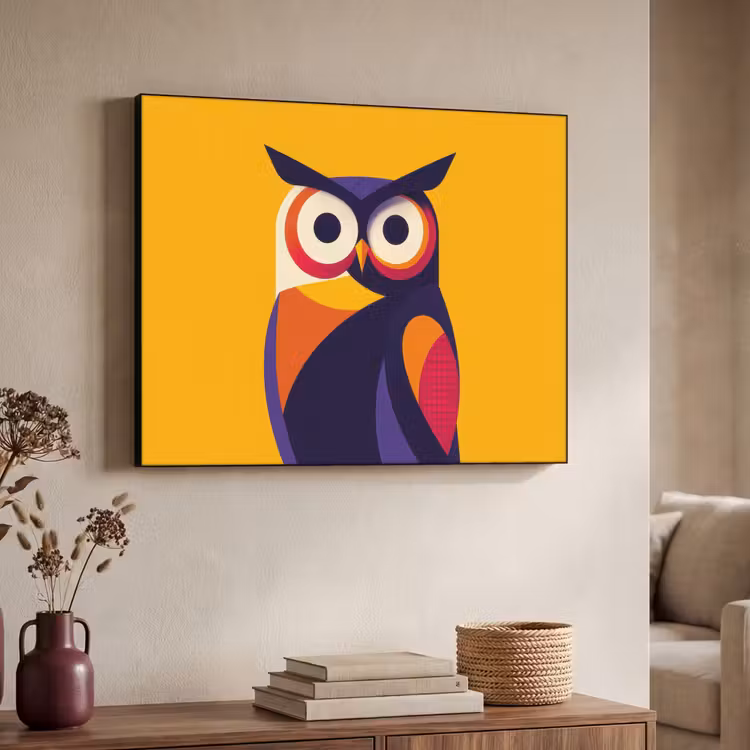 Uil - Grafisch - Kleurrijk - Ogen Textielframe - compleet frame klein -sfeer3