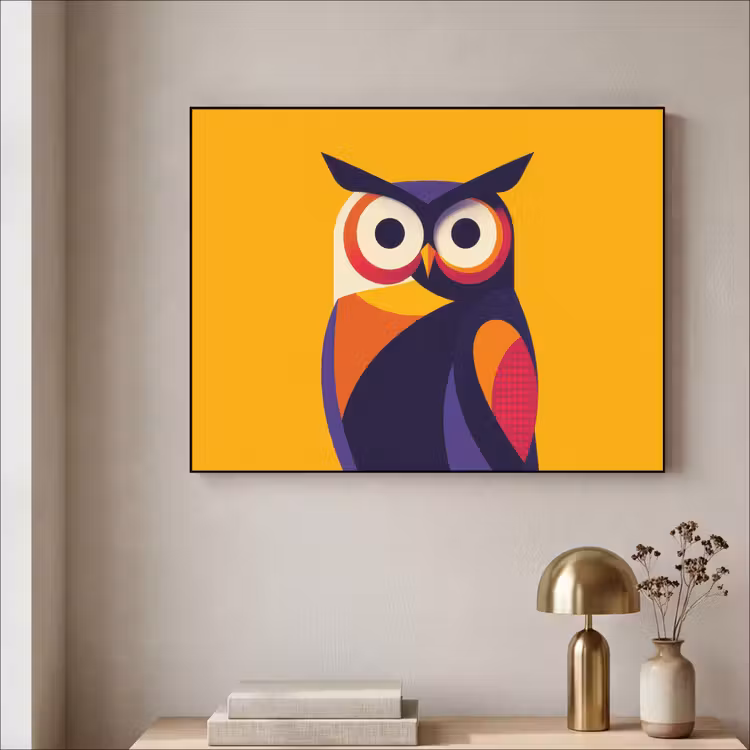 Uil - Grafisch - Kleurrijk - Ogen Textielframe zwart klein -sfeer2