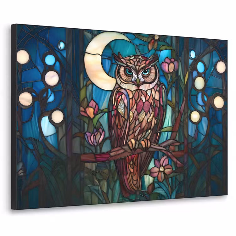 Uil - Mozaïek - Maan - Nacht Textielframe zwart klein -3d