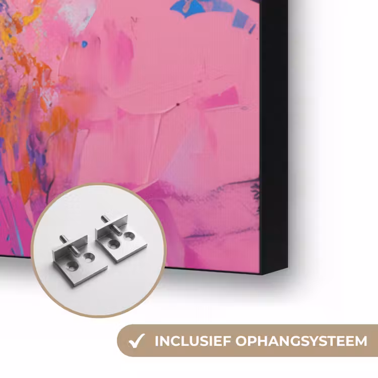 Uil - Roze - Blauw - Verf - Abstract Textielframe zwart klein -USP_ophangsysteemNL