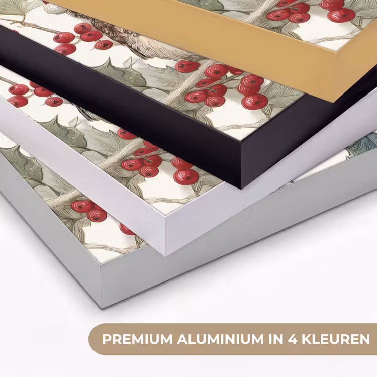 Uilen - Tak - Hulstblaadjes - Kerstmuts Textielframe zwart klein -USP_kleurenNL