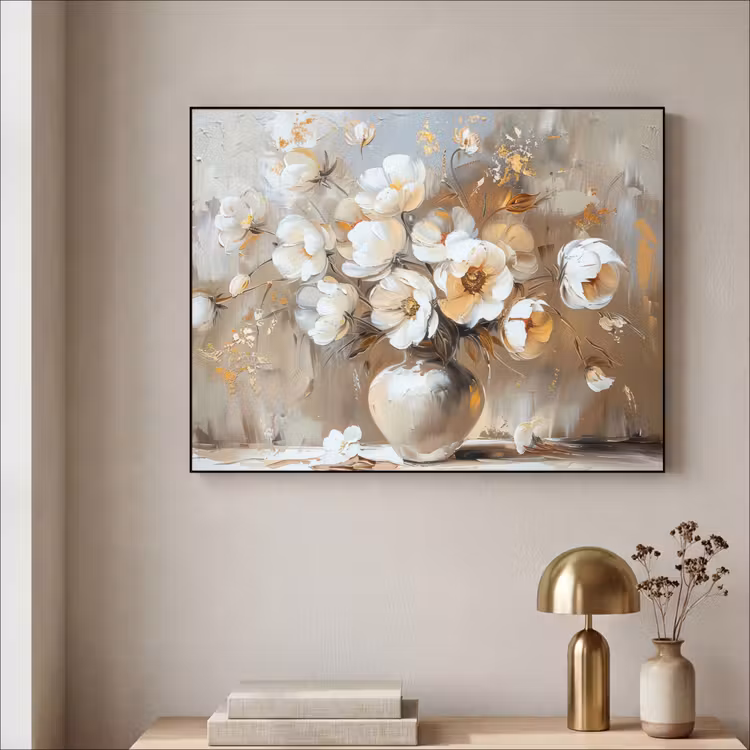 Vaas - Bloemen - Kunst - Goud Textielframe zwart klein -sfeer2