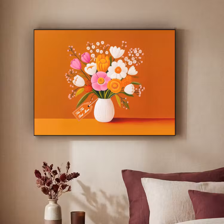 Vaas - Bloemen - Oranje Textielframe zwart klein -sfeer1