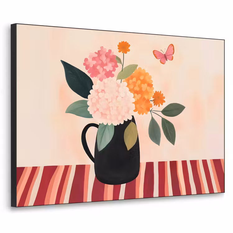 Vaas - Bloemen - Vlinder - Rood Textielframe - compleet frame klein -3d
