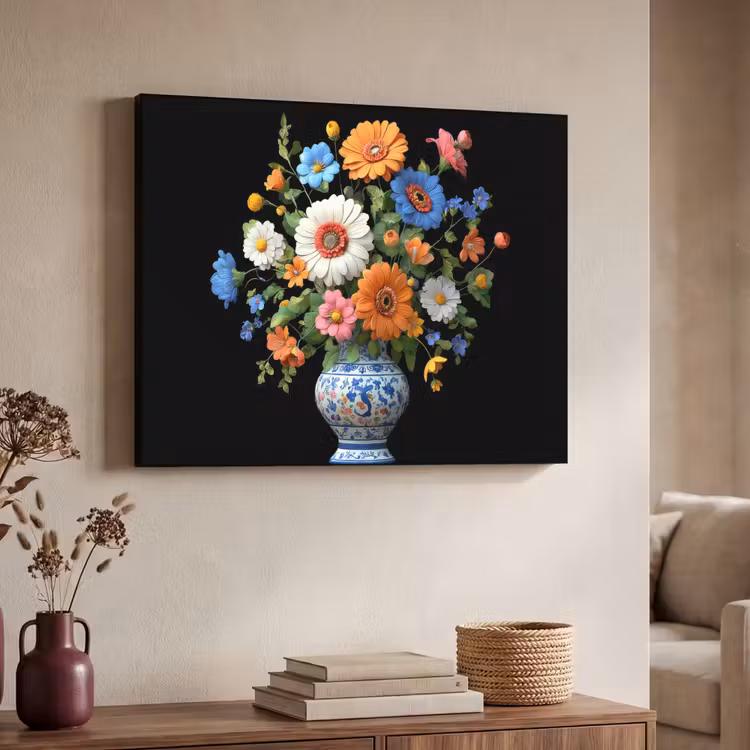Vaas - Boeket - Bloemen - Kleur Textielframe zwart klein -sfeer3