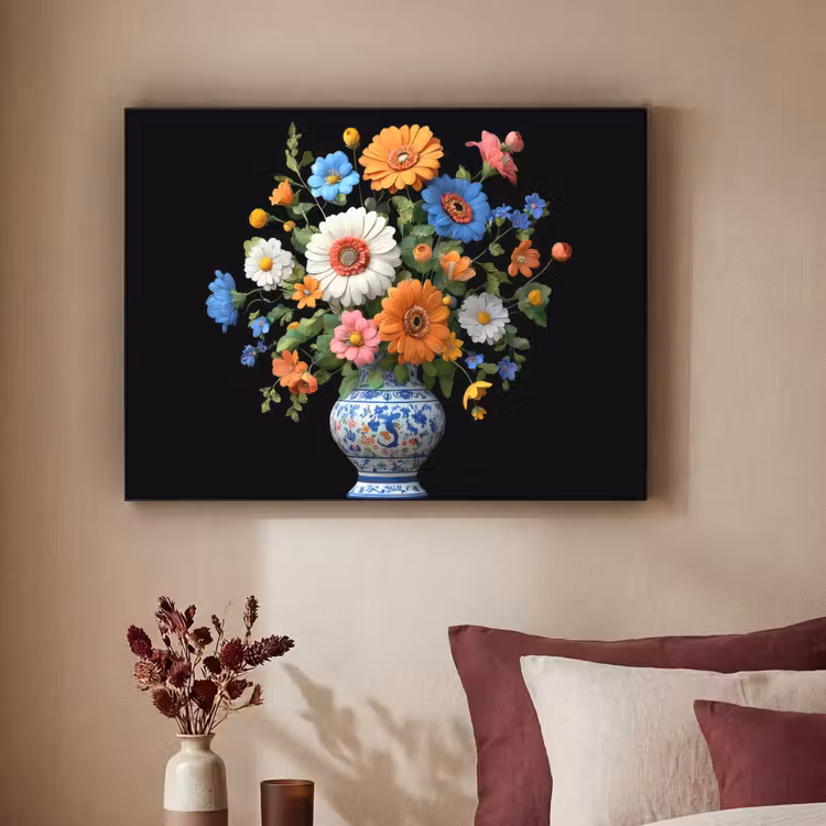 Vaas - Boeket - Bloemen - Kleur Textielframe - compleet frame klein -sfeer1