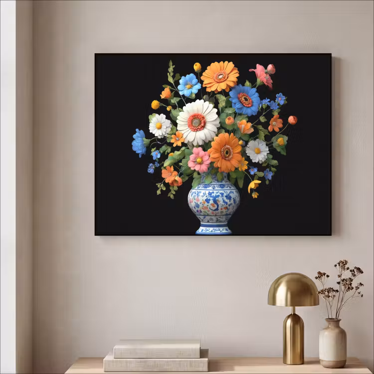 Vaas - Boeket - Bloemen - Kleur Textielframe - compleet frame klein -sfeer2