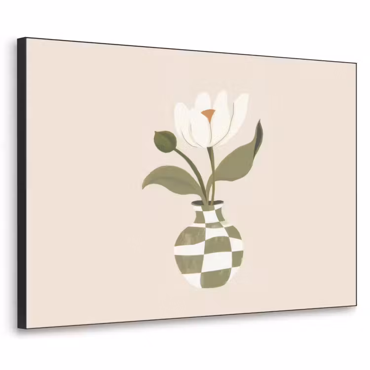 Vaas - Geruit - Bloem - Groen Textielframe - compleet frame klein -3d