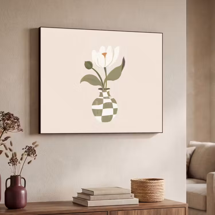 Vaas - Geruit - Bloem - Groen Textielframe zwart klein -sfeer3