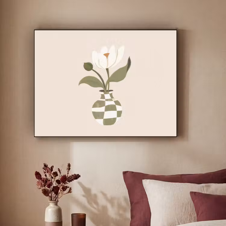 Vaas - Geruit - Bloem - Groen Textielframe - compleet frame klein -sfeer1