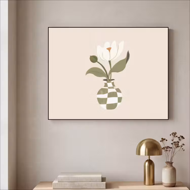 Vaas - Geruit - Bloem - Groen Textielframe zwart klein -sfeer2
