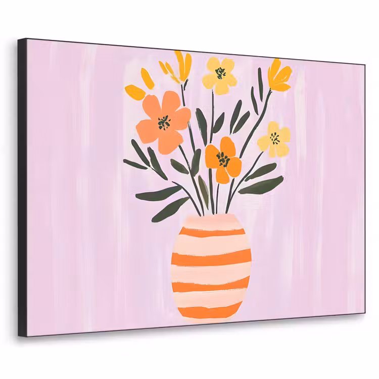 Vaas - Gestreept - Bloemen - Oranje Textielframe - compleet frame klein -3d
