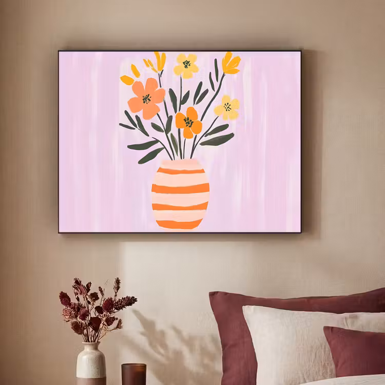 Vaas - Gestreept - Bloemen - Oranje Textielframe zwart klein -sfeer1