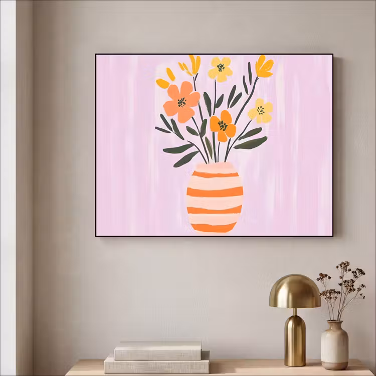 Vaas - Gestreept - Bloemen - Oranje Textielframe zwart klein -sfeer2