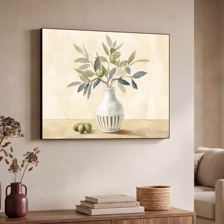 Vaas - Keramiek - Olijftakken Textielframe - compleet frame klein -sfeer3