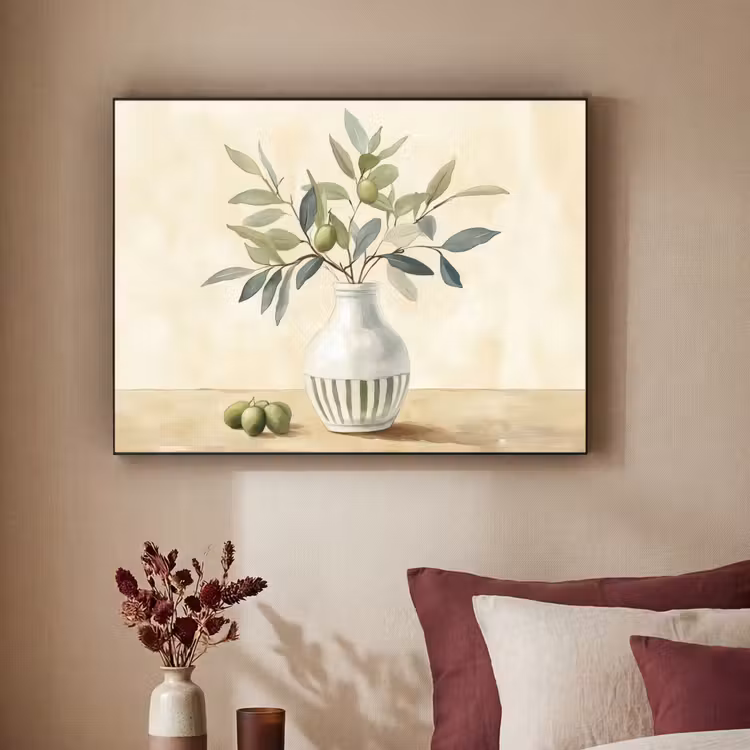 Vaas - Keramiek - Olijftakken Textielframe - compleet frame klein -sfeer1
