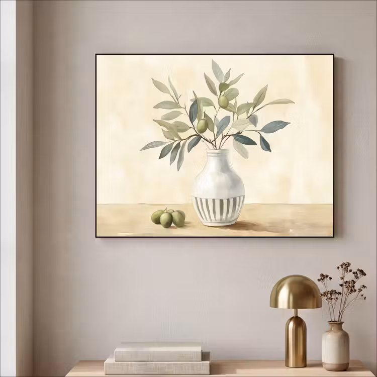Vaas - Keramiek - Olijftakken Textielframe - compleet frame klein -sfeer2