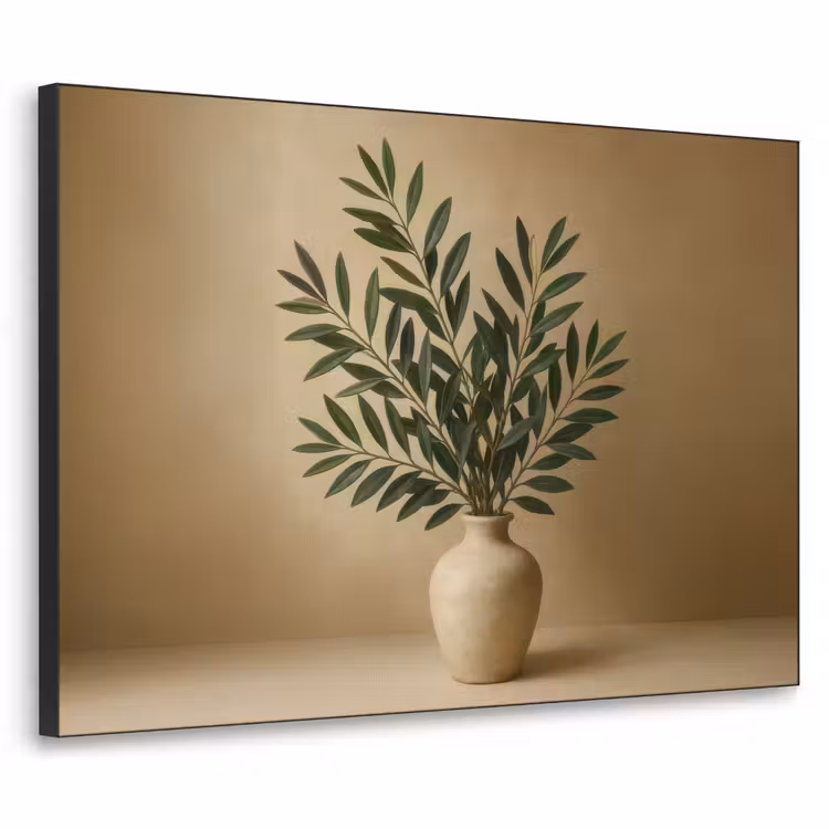Vaas - Olijftakken - Bladeren - Beige Textielframe - compleet frame klein -3d