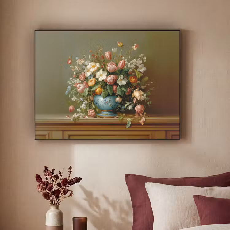 Vaas - Pastel - Kleuren - Bloemen Textielframe zwart klein -sfeer1