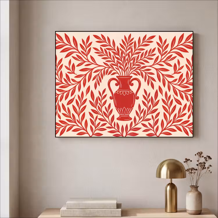 Vaas - Planten - Decoratie - Abstract - Rood Textielframe zwart klein -sfeer2