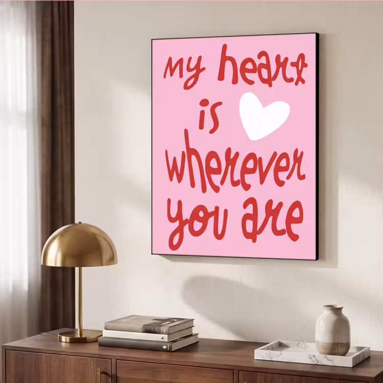 Valentijn - Hart - Liefde - Roze Textielframe - compleet frame klein -sfeer3