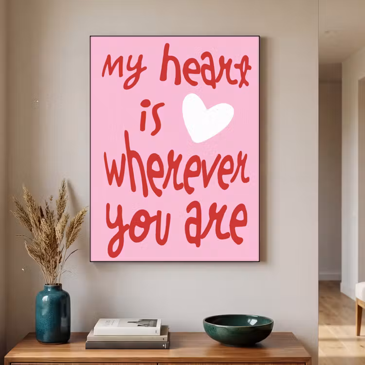 Valentijn - Hart - Liefde - Roze Textielframe zwart klein -sfeer1
